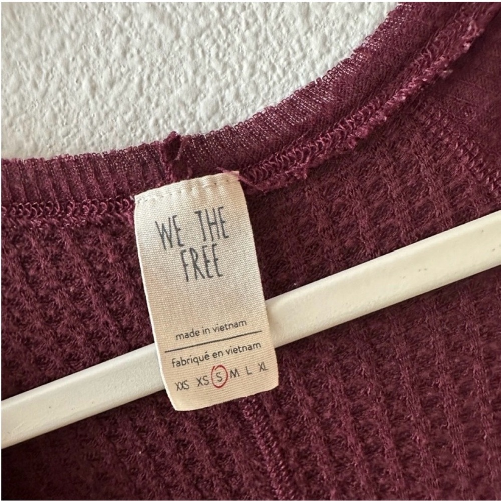 Free People V-Neck Waffle Top - Maroon - Picture 6 of 8